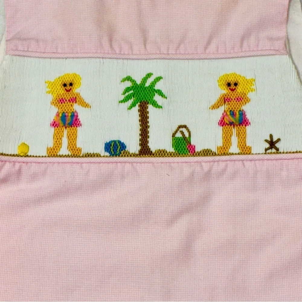 Pink Gingham Smocked Beach Baby Dress 24 Mos Jumper Sundress Remember Nguyen